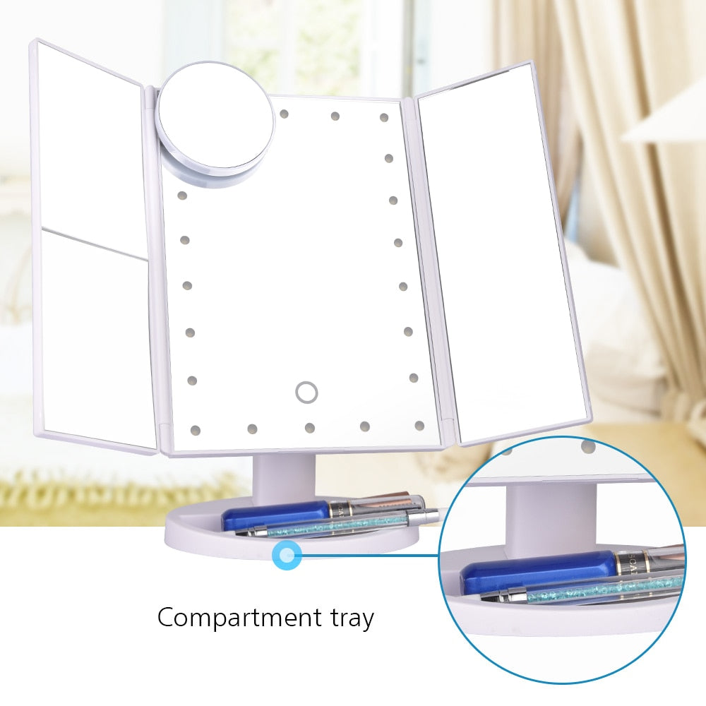 3-Panel LED Makeup Mirror with Touch & Magnification