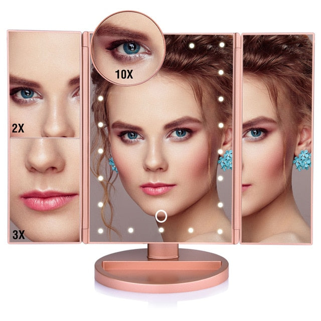 3-Panel LED Makeup Mirror with Touch & Magnification