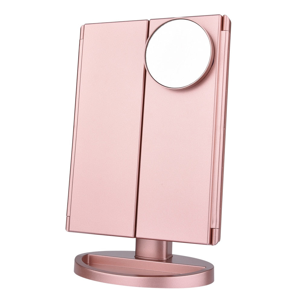 3-Panel LED Makeup Mirror with Touch & Magnification