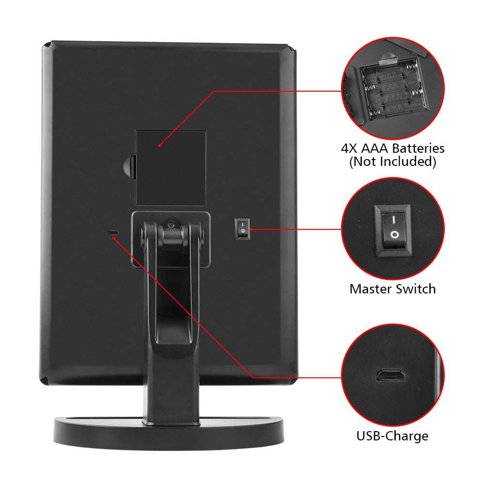 3-Panel LED Makeup Mirror with Touch & Magnification