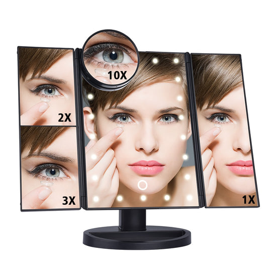 3-Panel LED Makeup Mirror with Touch & Magnification